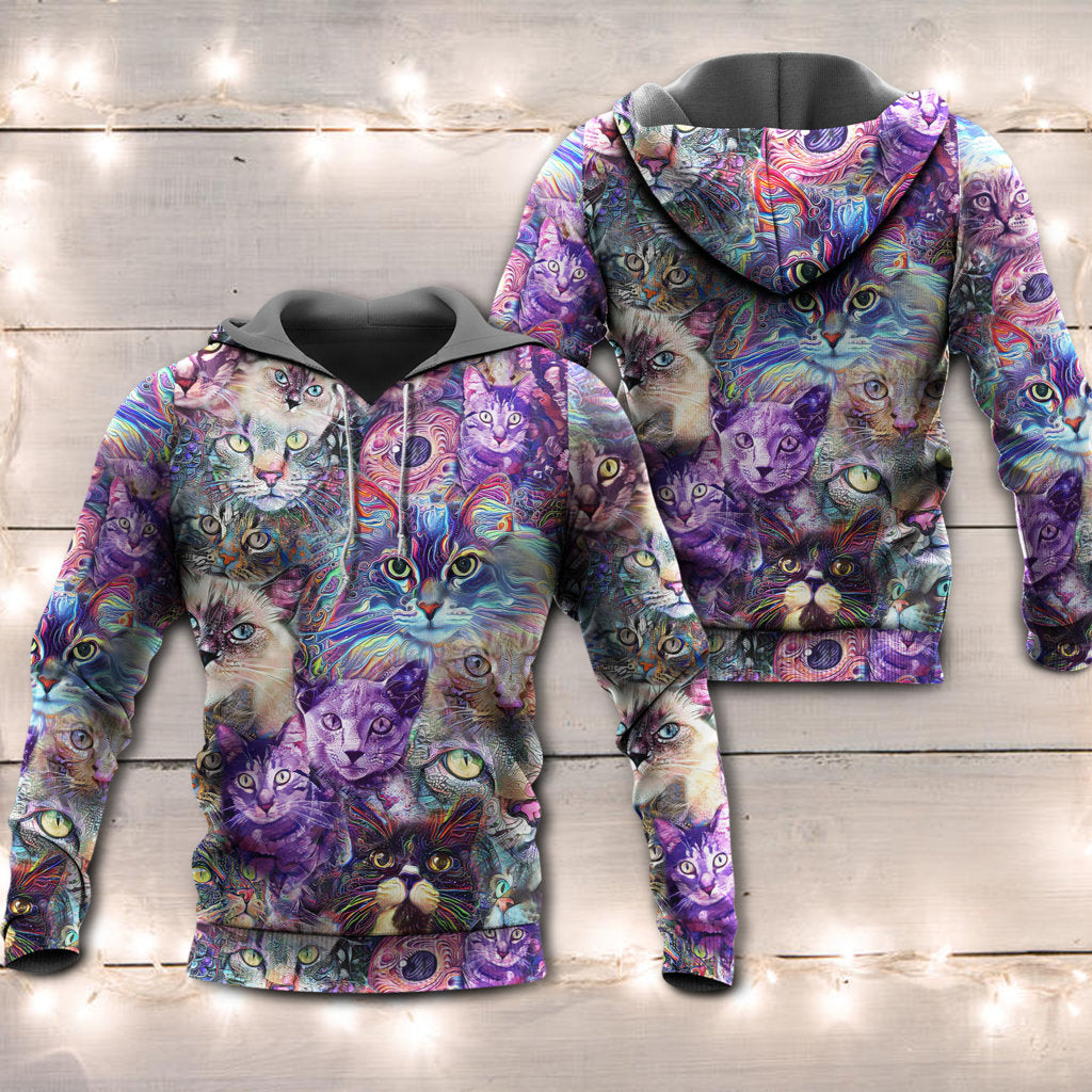 Psychedelic Cat Purple Art Style - 3D Hoodie
