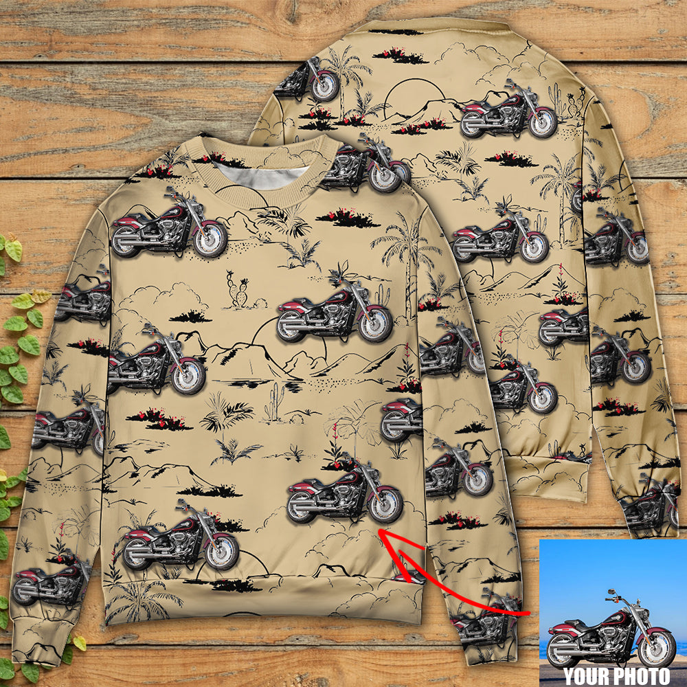 Motorcycle Desert Cactus Mountain Art – Sweater - Ugly Christmas Sweater