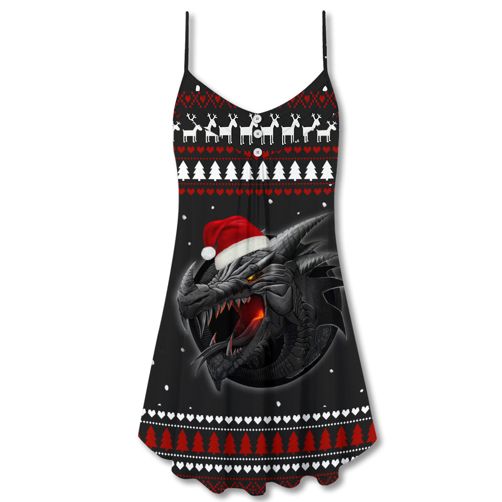 Christmas Dragon Strong Merry Xmas – Women's Summer Sleeveless V-Neck Camisole Dress