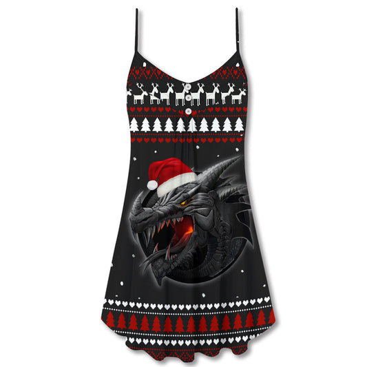 Christmas Dragon Strong Merry Xmas – Women's Summer Sleeveless V-Neck Camisole Dress