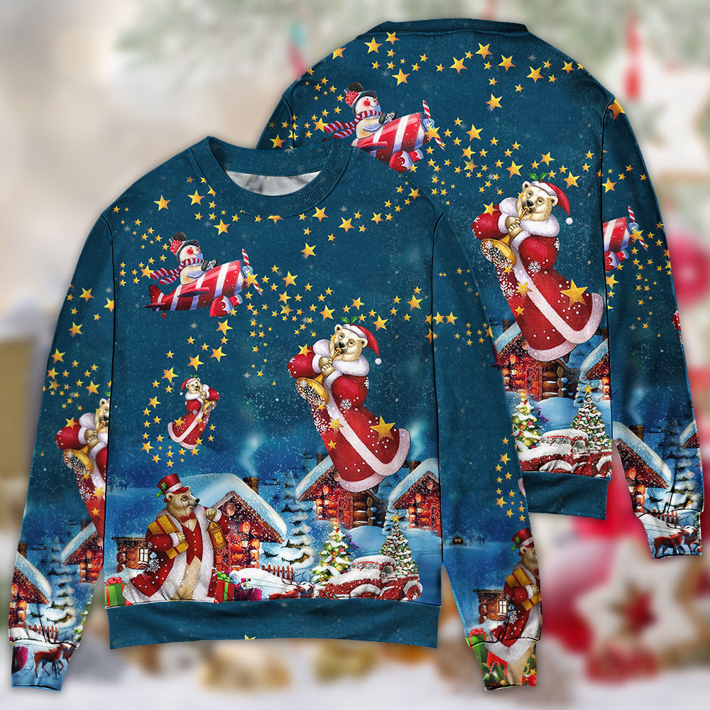 Christmas Bear Santa Happy Holiday – Sweater - Ugly Christmas Sweater