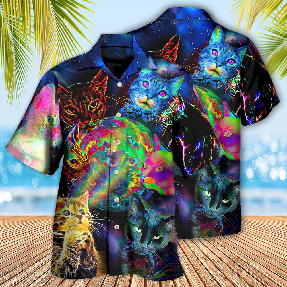 Psychedelic Cat Glowing Galaxy Neon – Hawaiian Shirt