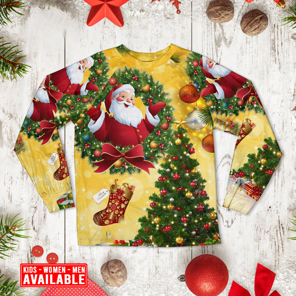 Christmas Tree Yellow Santa Claus - Pajamas Long Sleeve - Owls Matrix LTD