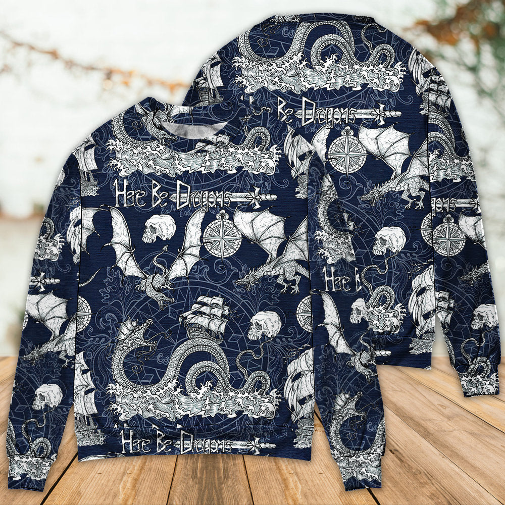 Dragon Skull Old Ship Sea Life Art – Sweater - Ugly Christmas Sweater