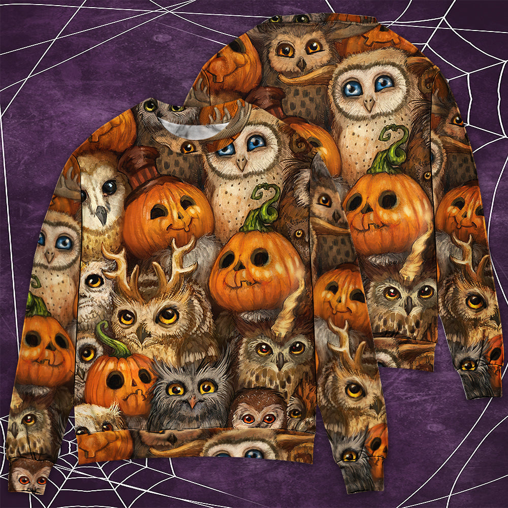 Halloween Owl Pumpkin Pattern Art – Sweater - Ugly Christmas Sweater