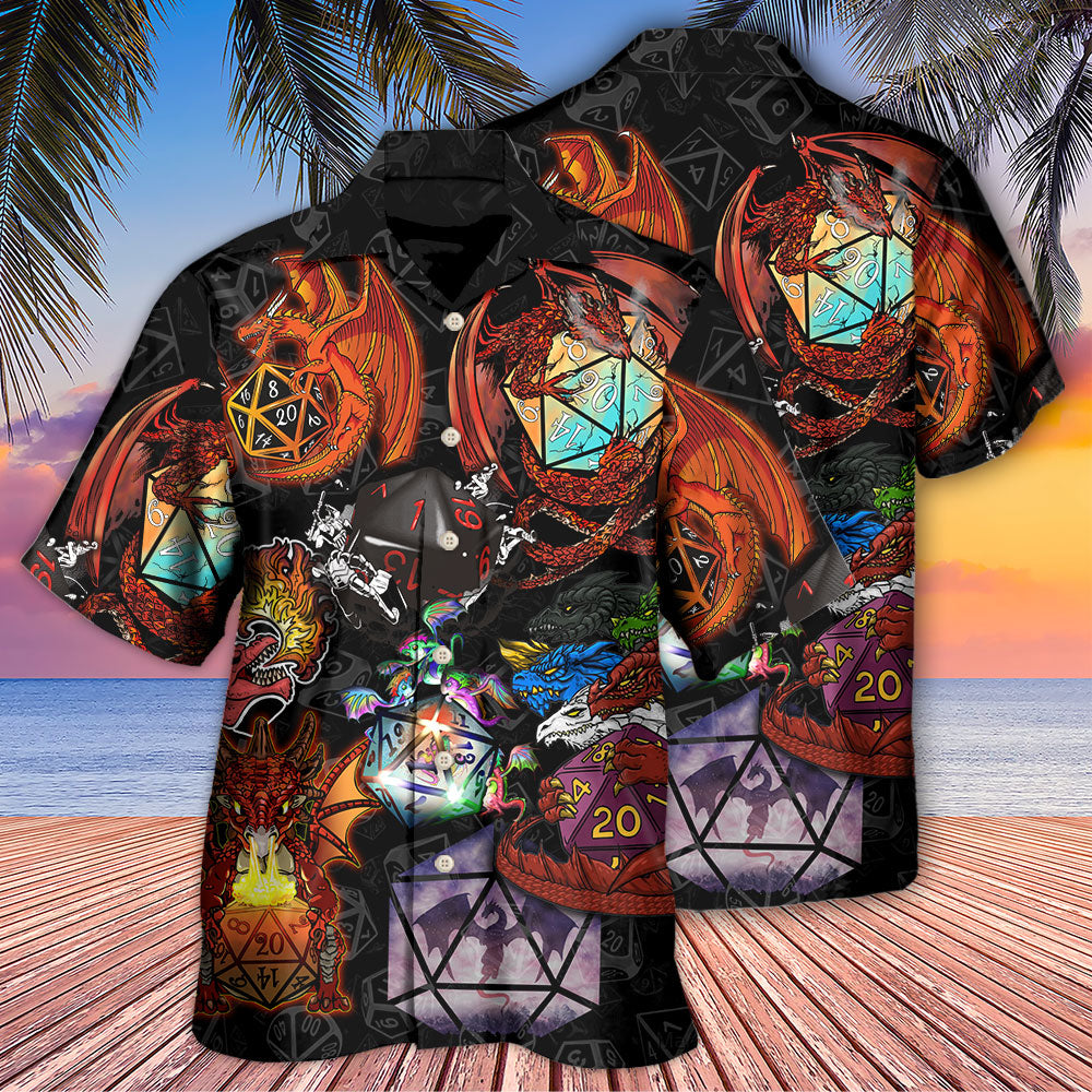 Fantasy D20 Dice And Fire Dragon Art – Hawaiian Shirt