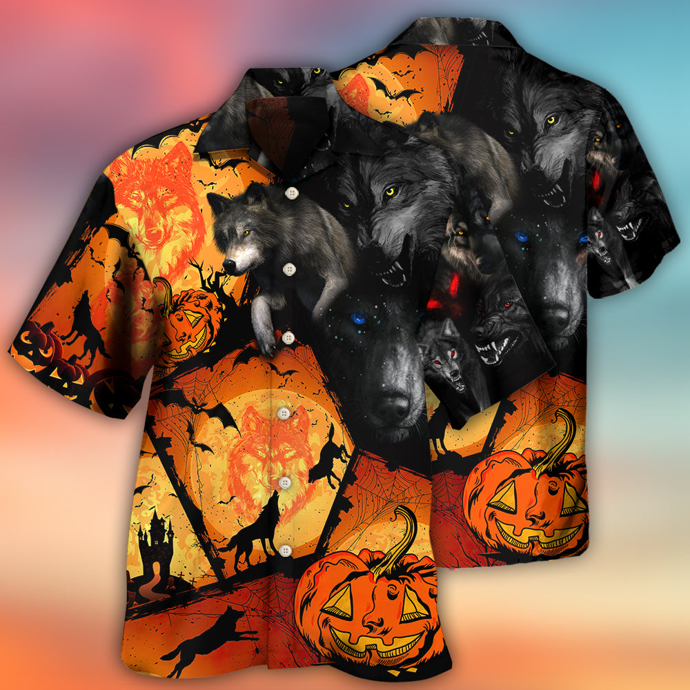 Halloween Wolf And Pumpkin Scary Art - Hawaiian Shirt