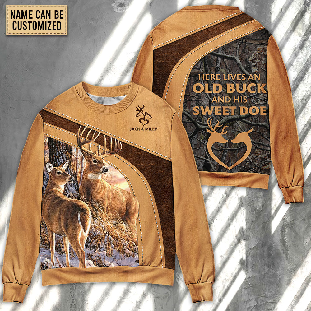 Old Buck And Sweet Doe Wildlife Art – Sweater - Ugly Christmas Sweater