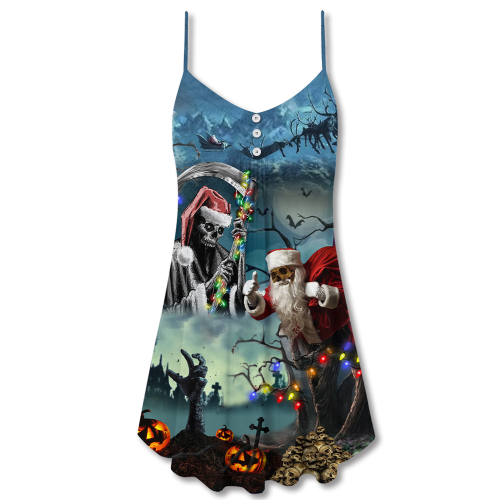 Christmas Santa Skull Holiday – Women's Summer Sleeveless V-Neck Camisole Dress