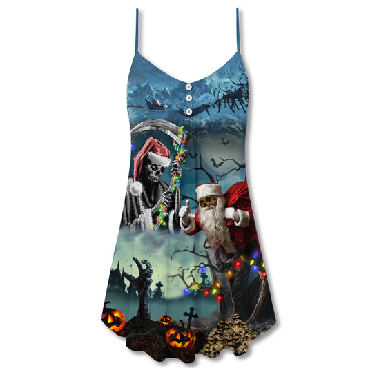 Christmas Santa Skull Holiday – Women's Summer Sleeveless V-Neck Camisole Dress