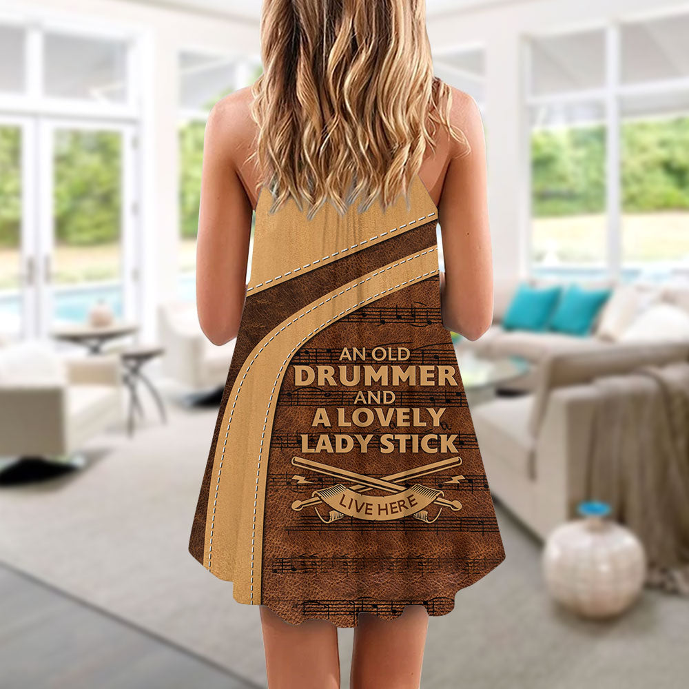 Vintage Drummer And Lady Art – Women's Summer Sleeveless V-Neck Camisole Dress