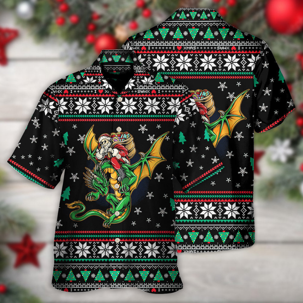 Christmas Santa And Dragon Fantasy Art - Hawaiian Shirt