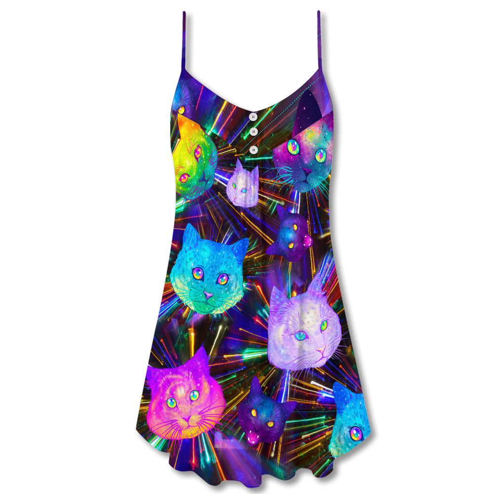 Space Cat Evolution Style – Women's Summer Sleeveless V-Neck Camisole Dress