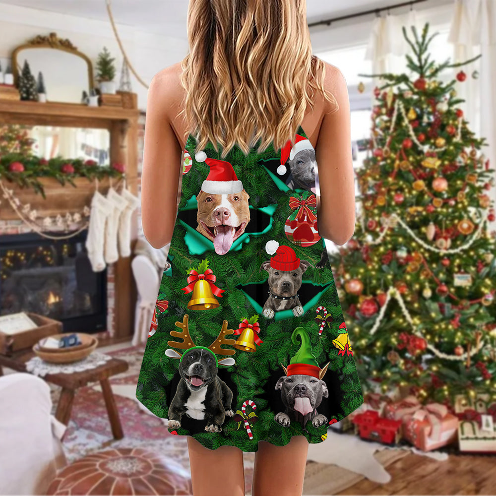 Dog Merry Pitmas Christmas – Women's Summer Sleeveless V-Neck Camisole Dress