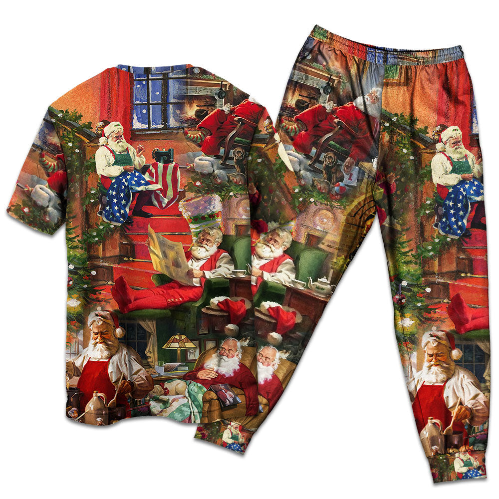 Christmas Santa Claus In Daily Life - Pajamas Short Sleeve - Owls Matrix LTD