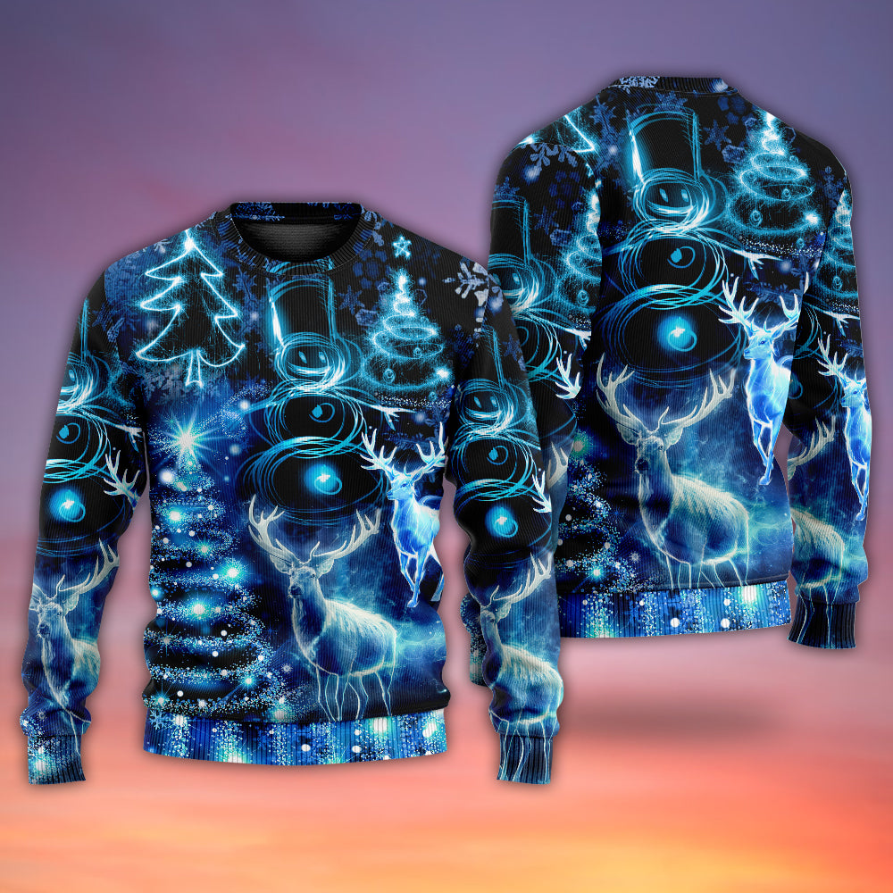 Christmas Deer Snowman Tree Glow Light – Sweater - Ugly Christmas Sweater