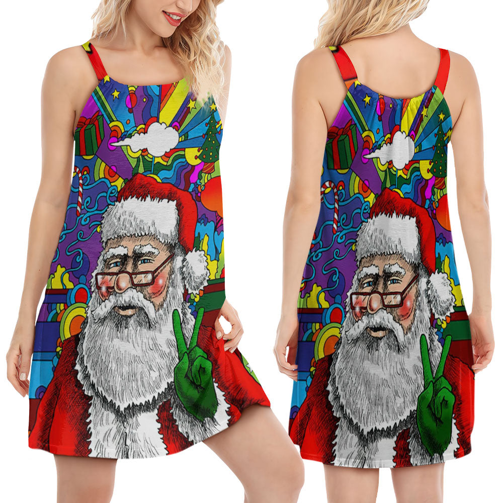 Hippie Elephant Camping Vibes – Women's Summer Sleeveless V-Neck Camisole Dress