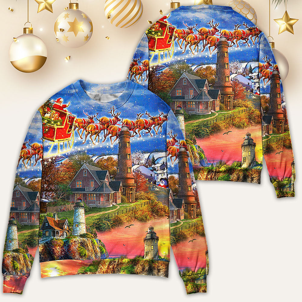 Lighthouse Christmas Light In Storm And Darkness – Sweater - Ugly Christmas Sweater
