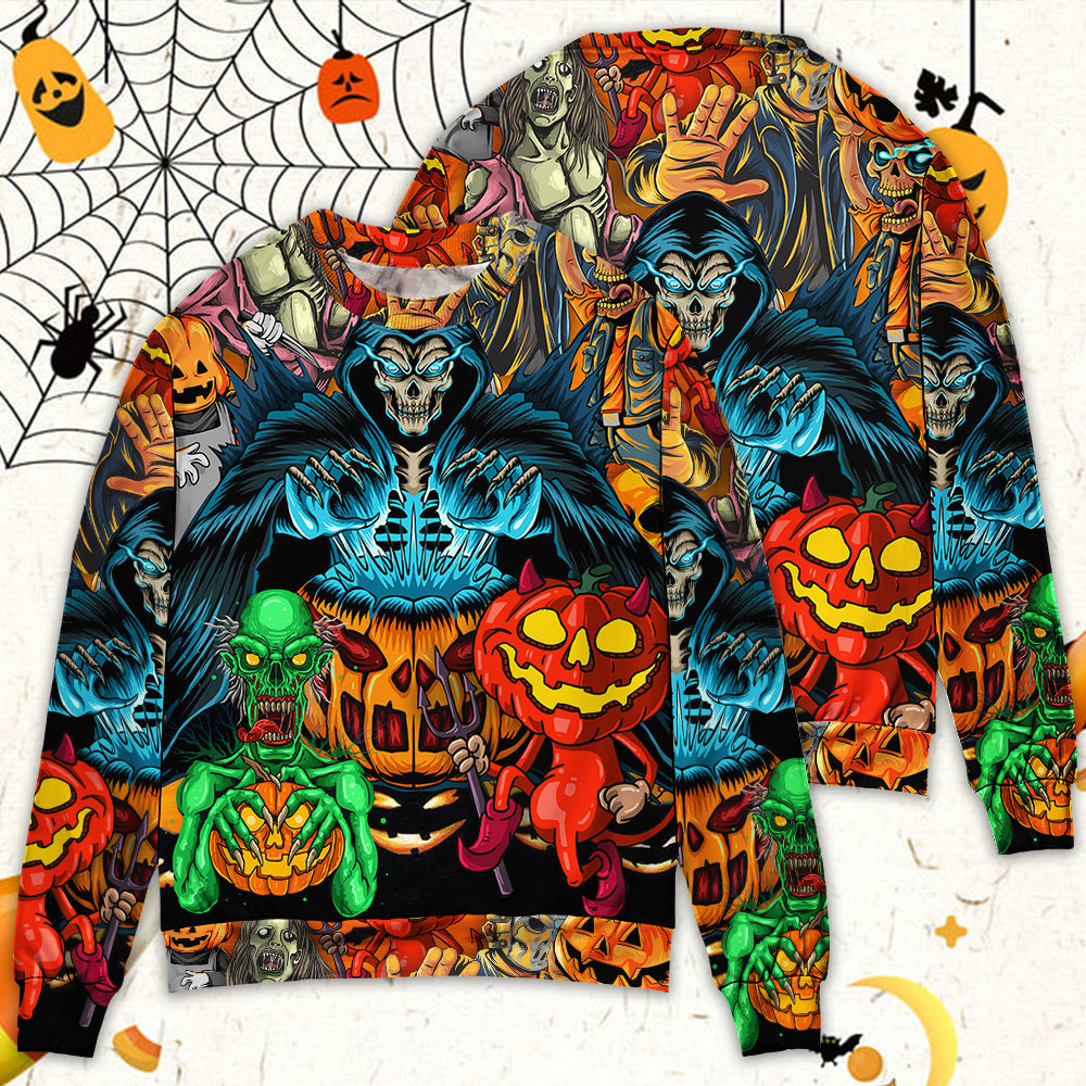 Halloween Skull Pumpkin Dark Art Style – Sweater - Ugly Christmas Sweater