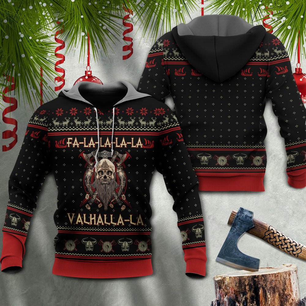 Viking Valhalla Black Red Xmas - 3D Hoodie