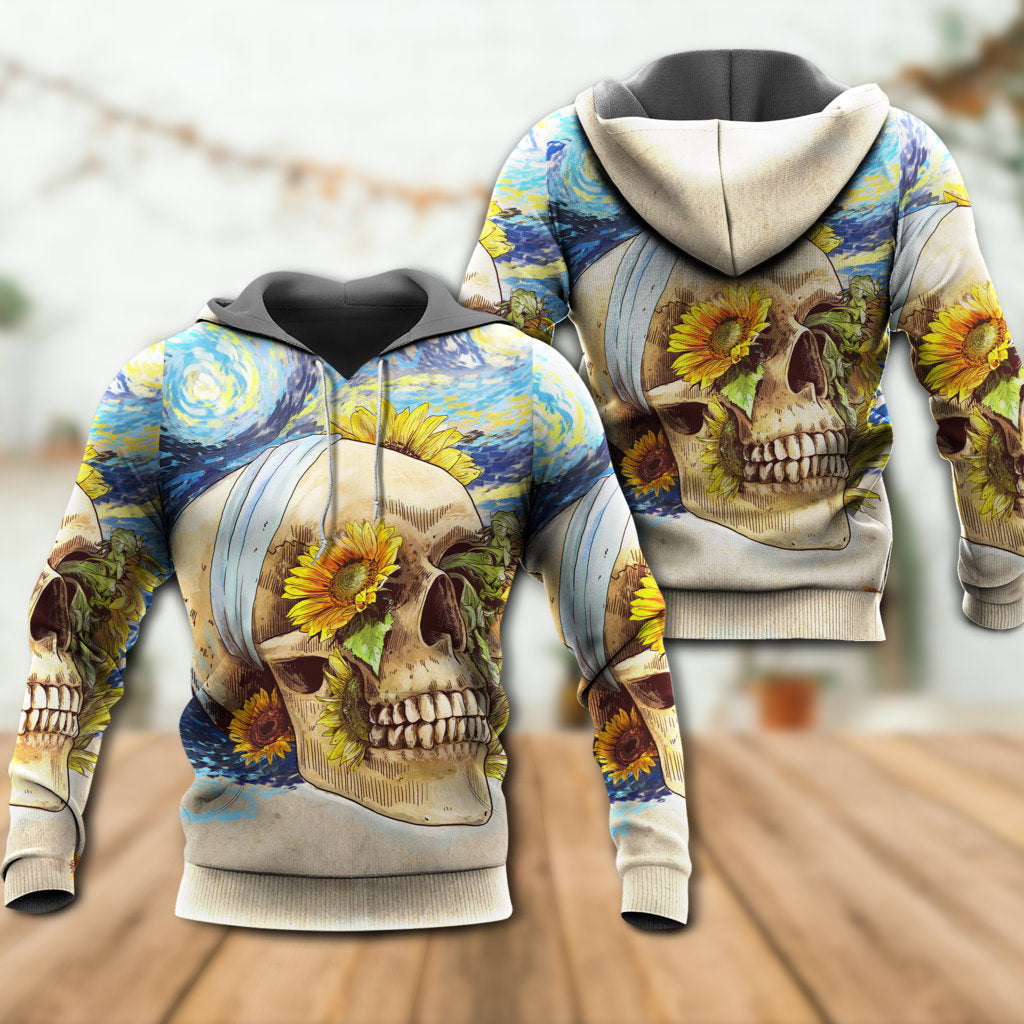 Skull And Sunflower Vintage Starry Art – 3D Hoodie