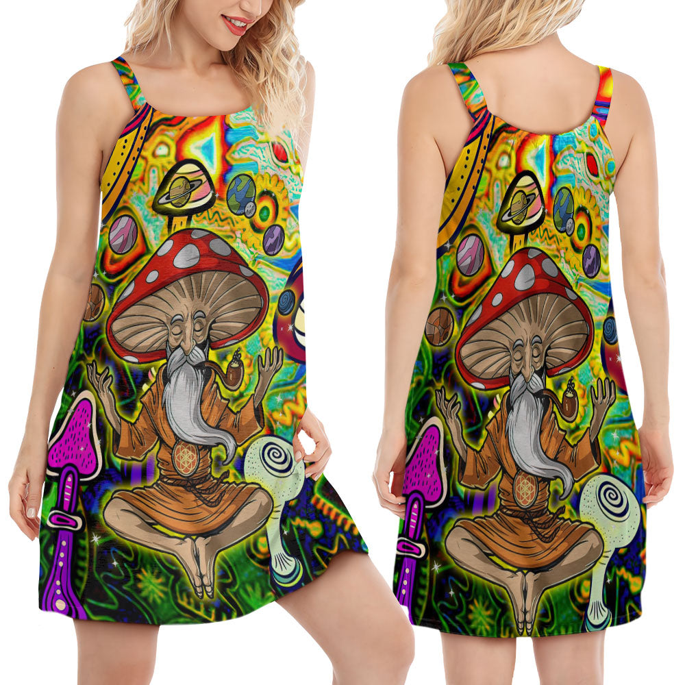 Hippie Mushroom Witchy Colors – Women's Summer Sleeveless V-Neck Camisole Dress