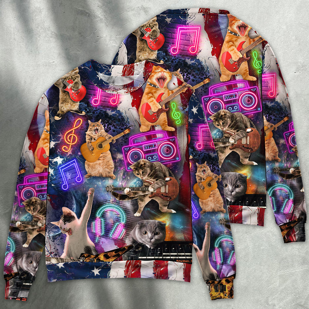 Cat Rocker Independence Day Style – Sweater - Ugly Christmas Sweater