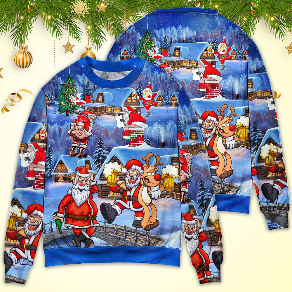 Christmas Santa Drunk Beer Troll Cheerful Holiday Art – Sweater - Ugly Christmas Sweater