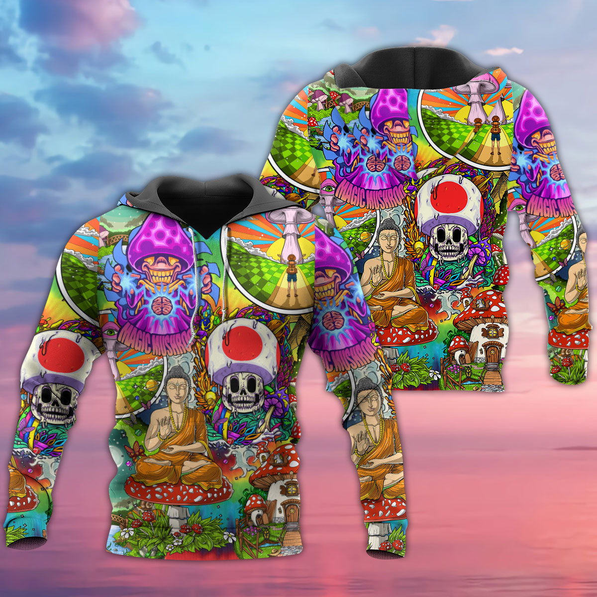 Hippie Mushroom Peace Quote Colorful Art – 3D Hoodie