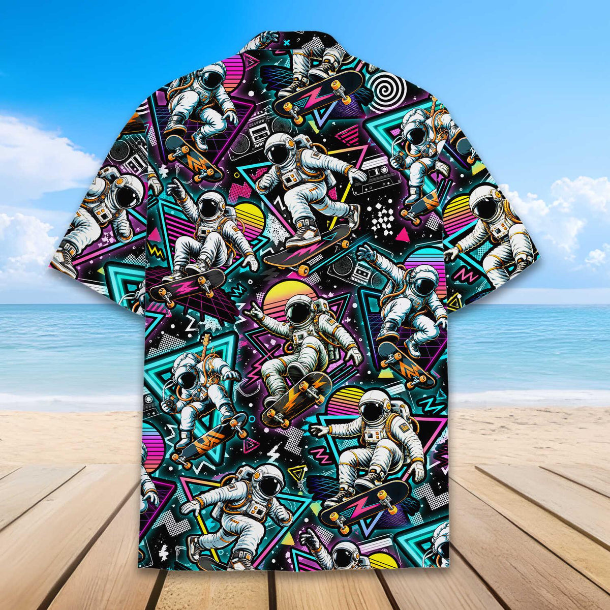Skater Astronaut Retro Neon Space Synthwave – Hawaiian Shirt