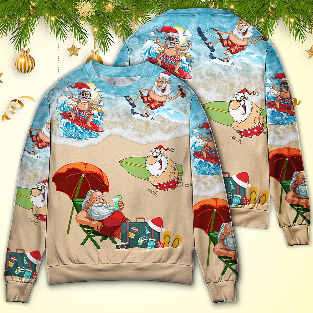Christmas Santa Beach Holiday Style – Sweater - Ugly Christmas Sweater