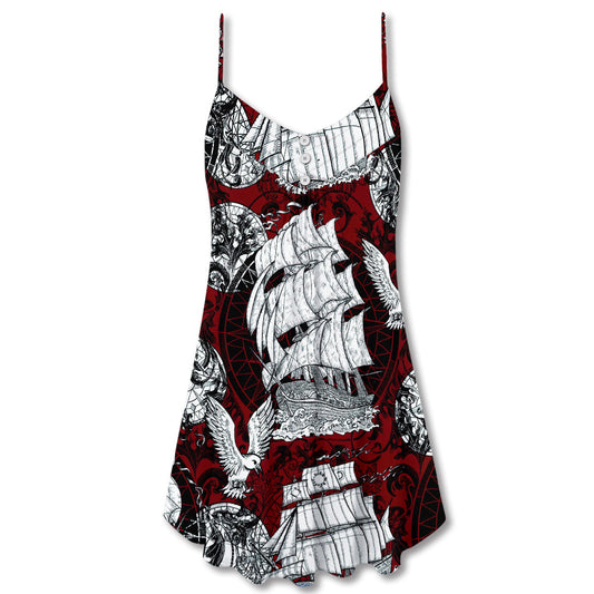 Vintage Sailing Ship Anchor Sea – Women's Summer Sleeveless V-Neck Camisole Dress