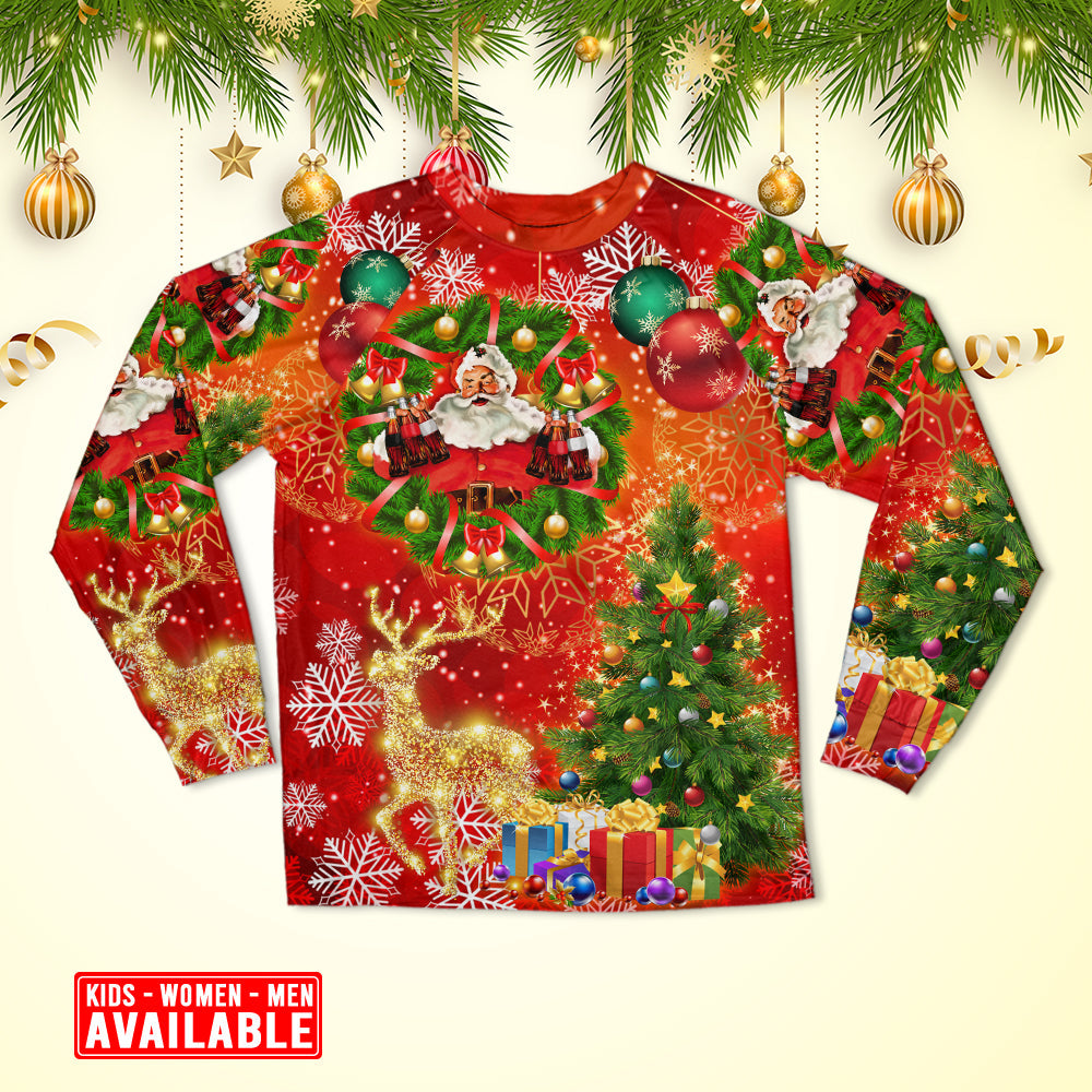 Christmas Santa Claus Drinking Christmas Tree Red Light - Pajamas Long Sleeve - Owls Matrix LTD