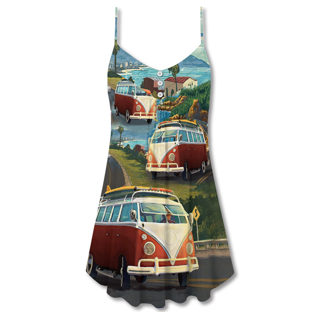 Hippie Van Beach Life – Women's Summer Sleeveless V-Neck Camisole Dress