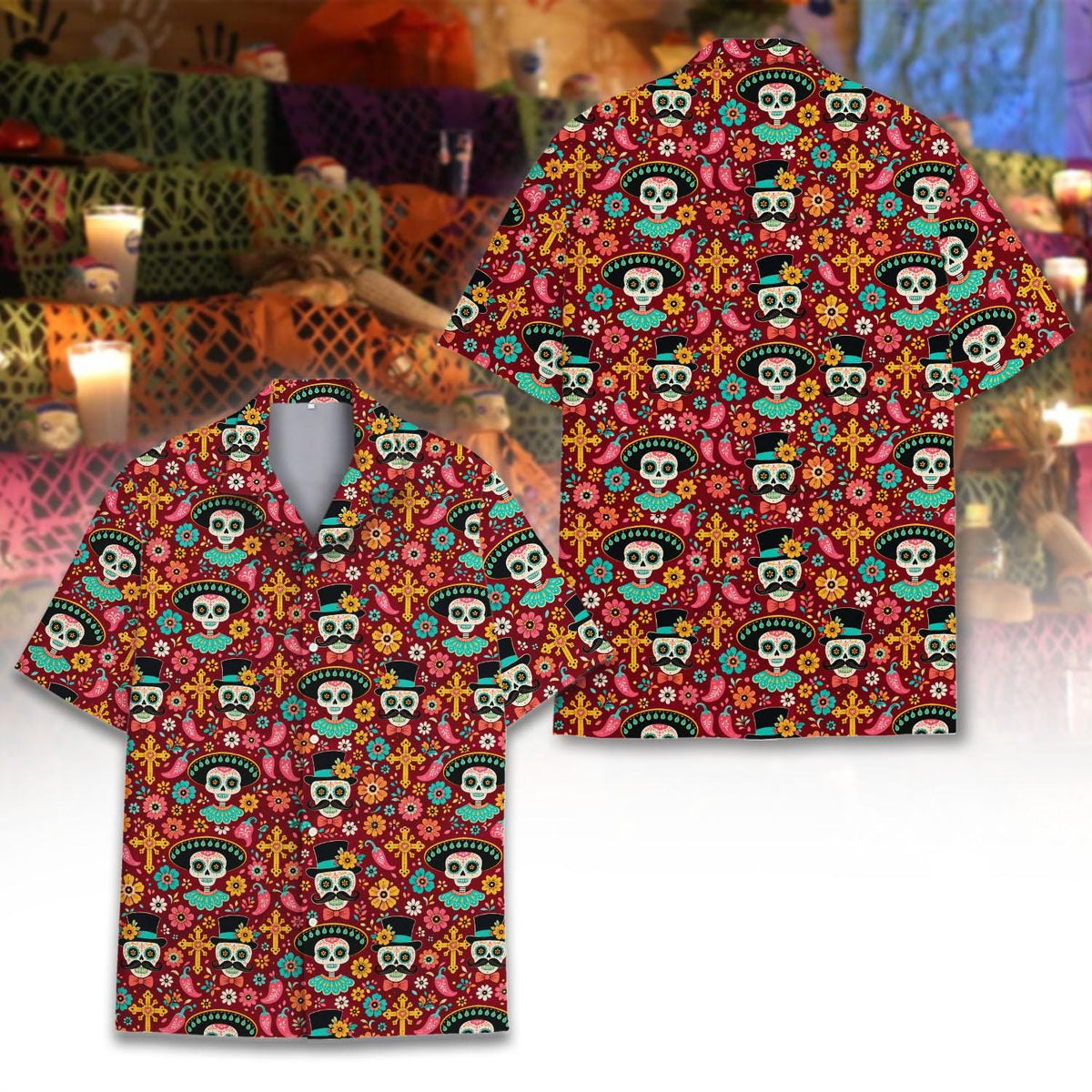 Day Of The Dead Sugar Skull Floral Folk Art – Hawaiian Shirt
