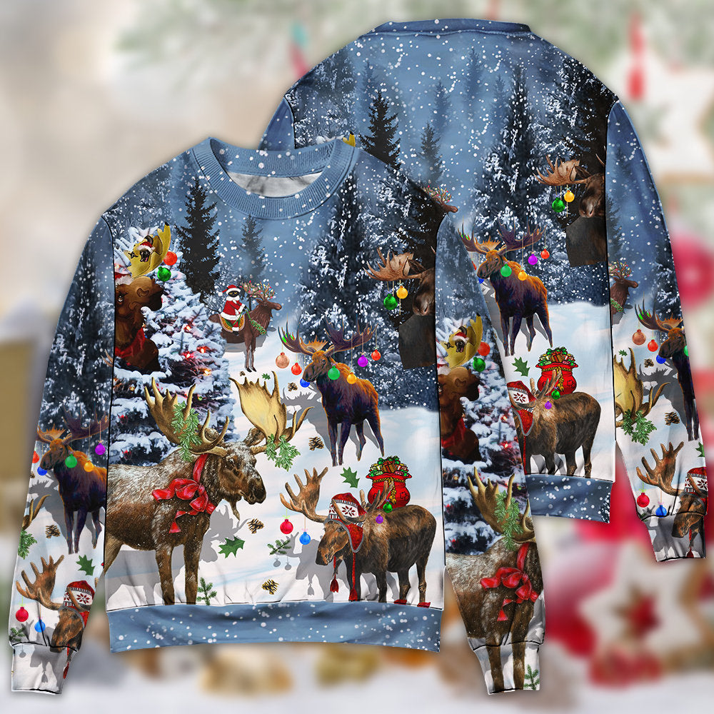 Moose Merry Christmas Snow Scene – Sweater - Ugly Christmas Sweater