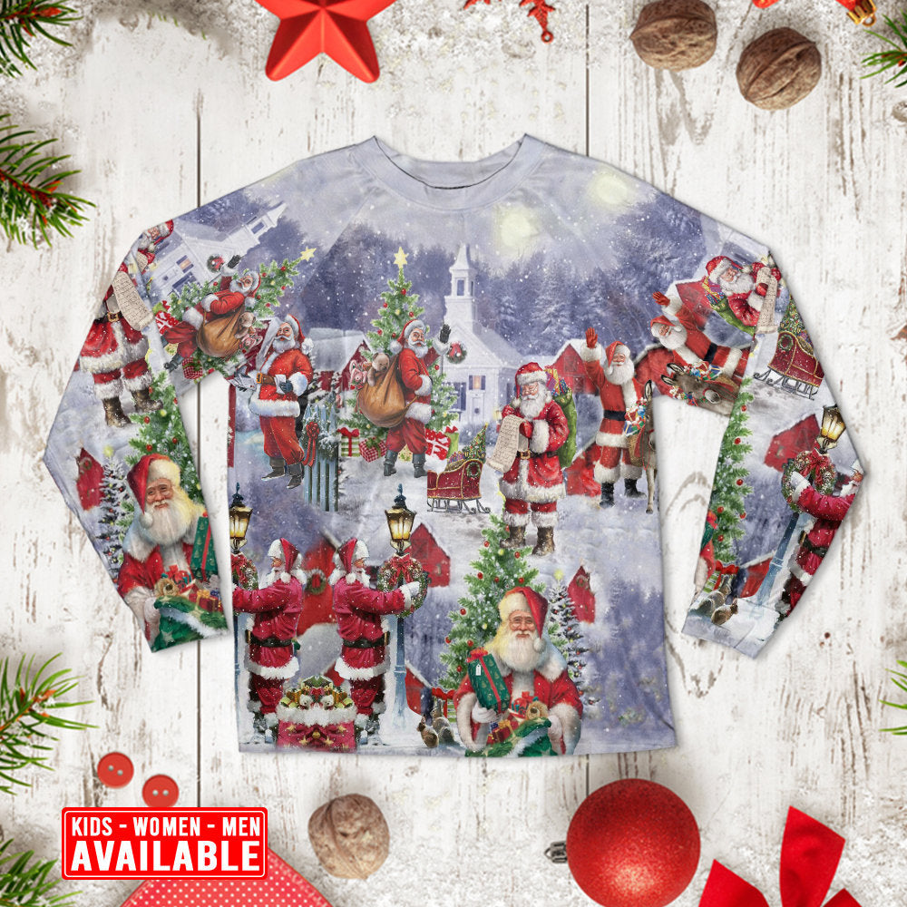 Christmas Merry Xmas Santa Claus Is Coming - Pajamas Long Sleeve - Owls Matrix LTD