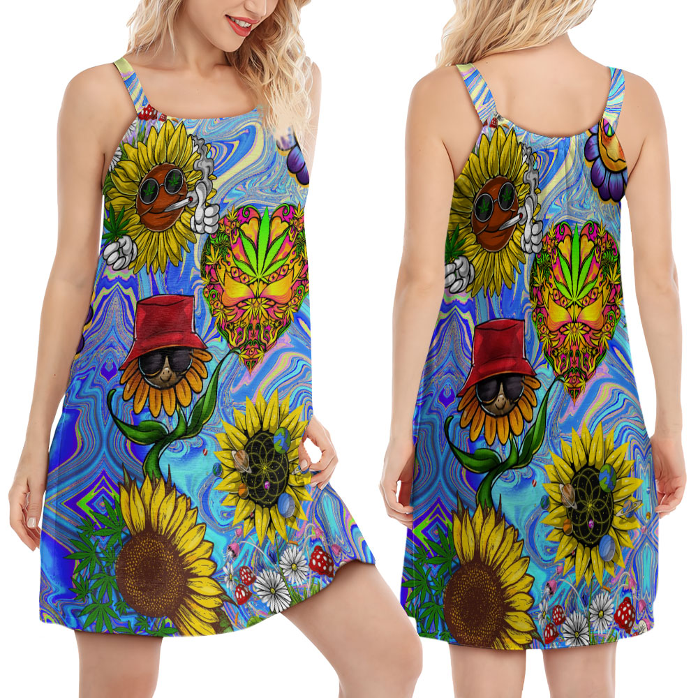 Hippie Sunflowers Stay Trippy – Women's Summer Sleeveless V-Neck Camisole Dress