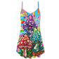Hippie Mushroom Colorful Happy Life – Women's Summer Sleeveless V-Neck Camisole Dress