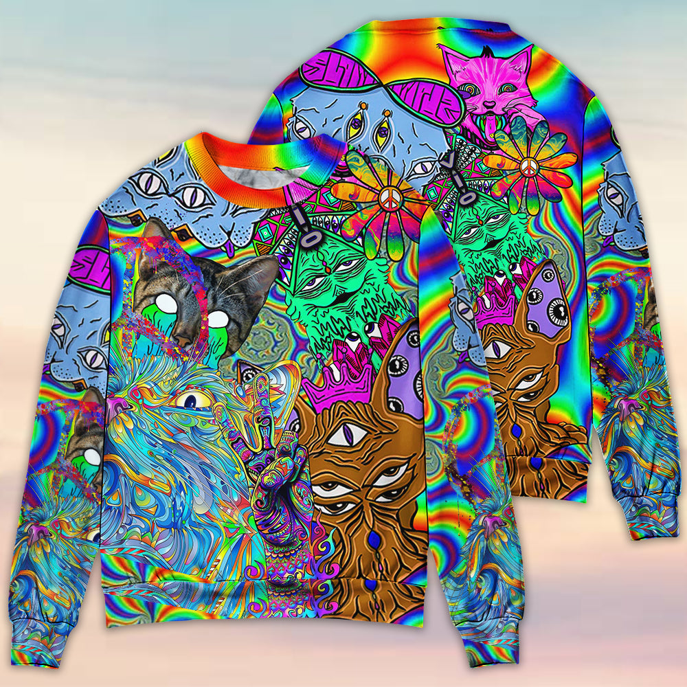 Hippie Cat Abstract Mind Art – Sweater - Ugly Christmas Sweater