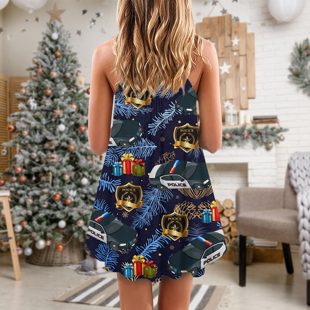 Police Christmas Pattern Merry Holiday – Women's Summer Sleeveless V-Neck Camisole Dress