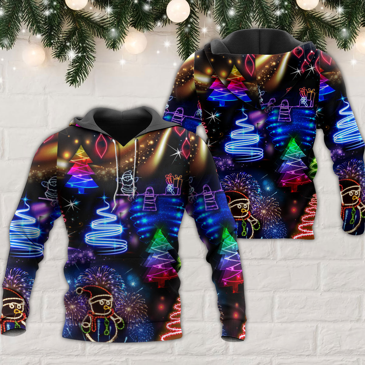 Winter Friends Neon Art – 3D Hoodie