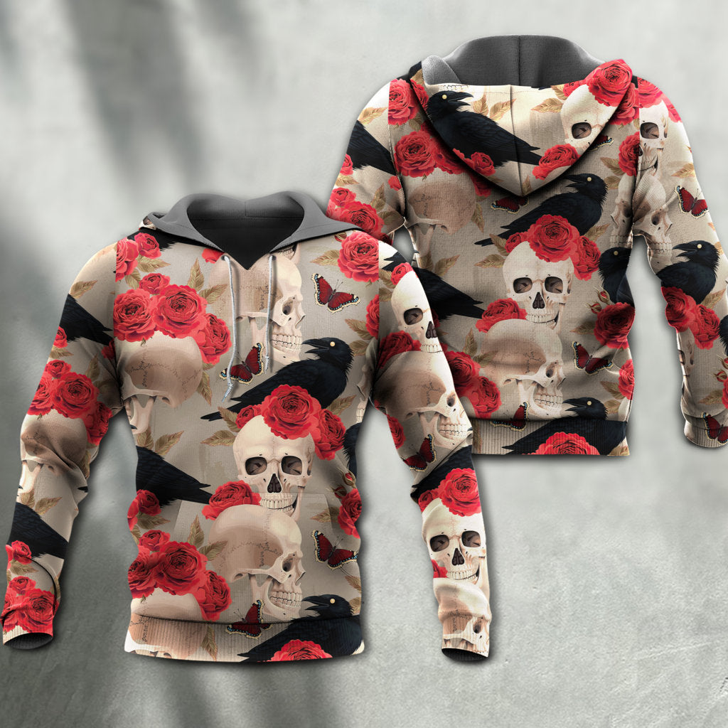 Gothic Skull Rose Raven - 3D Hoodie