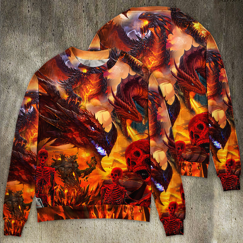 Red Dragon Skull Fire Fantasy Art – Sweater - Ugly Christmas Sweater