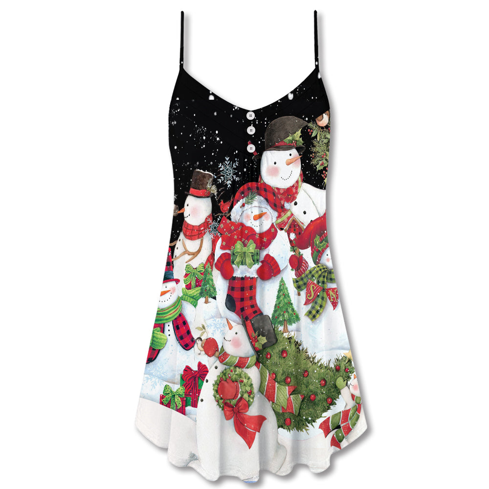 Cute Snowman Cardinal – Women's Summer Sleeveless V-Neck Camisole Dress