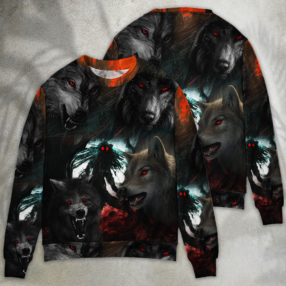 Halloween Black Wolf Night Art – Sweater - Ugly Christmas Sweater