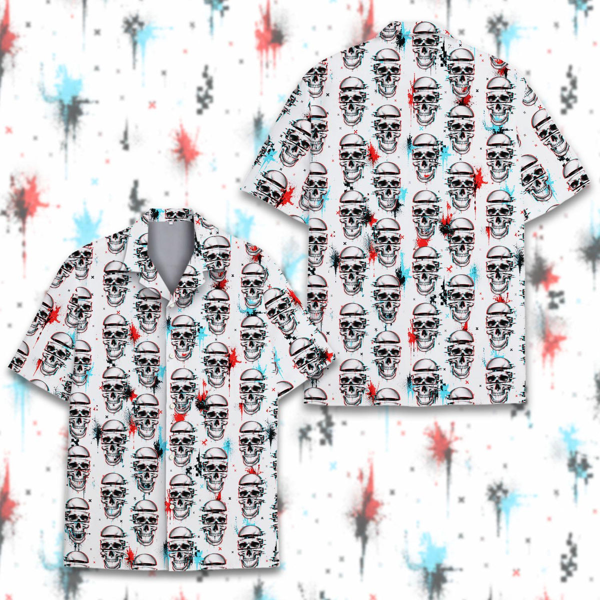 Digital Glitch Skull Trippy Cyberpunk Graffiti – Hawaiian Shirt