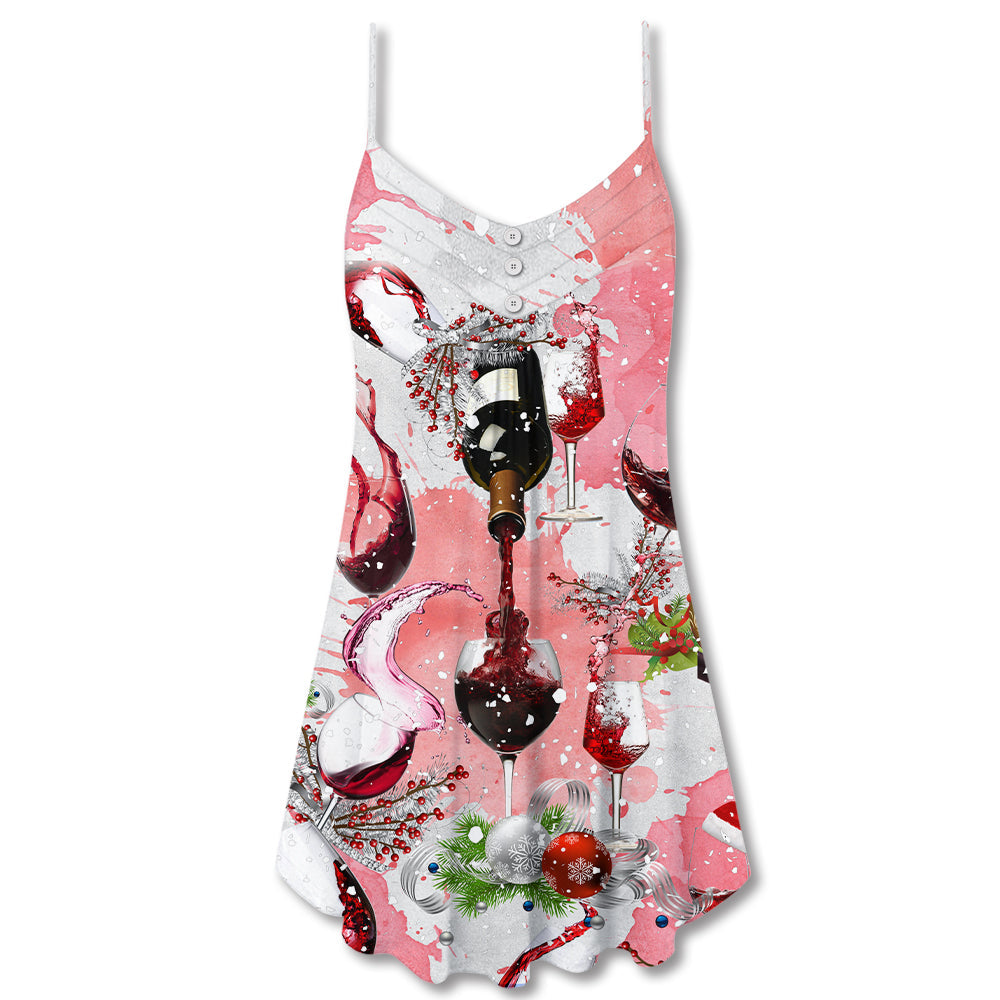 Christmas Wine Lover Fine Glass – Women's Summer Sleeveless V-Neck Camisole Dress