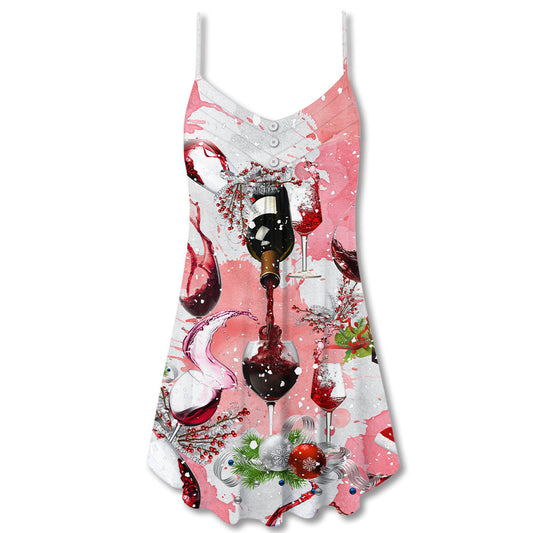 Christmas Wine Lover Fine Glass – Women's Summer Sleeveless V-Neck Camisole Dress