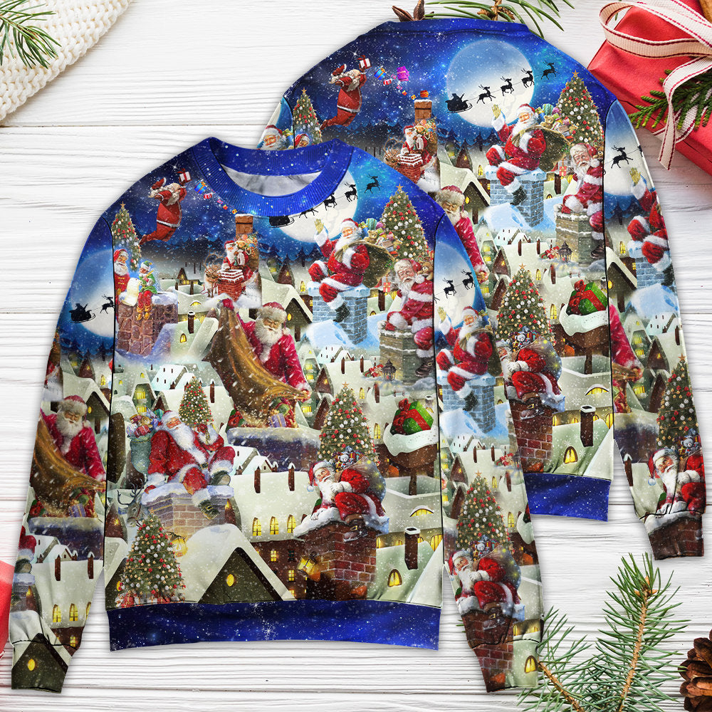 Christmas Rooftop Santa Busy Night – Sweater - Ugly Christmas Sweater